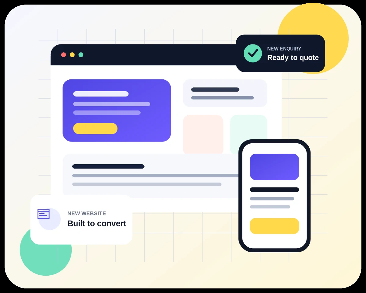 Illustration of a modern business website on desktop and mobile